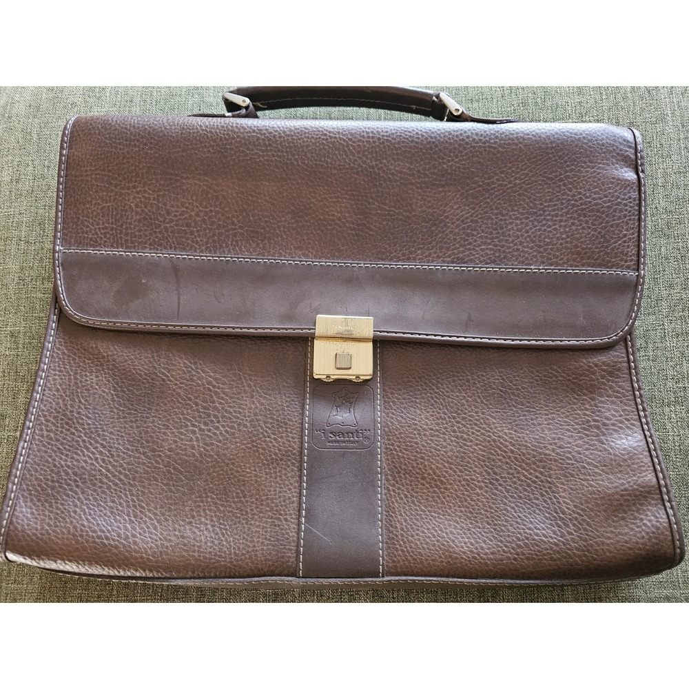 I santi ITALIAN‎ PEBBLED LEATHER BRIEFCASE, GOLD HARDWARE